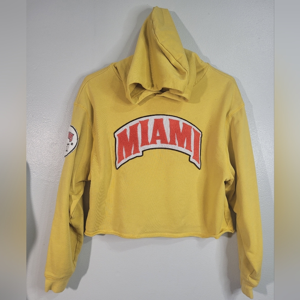 Woman Miami yellow cropped hoodie. Backwoods brand. Size XS. As Is.